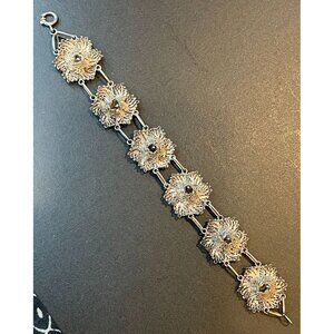 Vintage Silver Filigree Cannetille Bracelet With Floral Design & Clasp Closure
